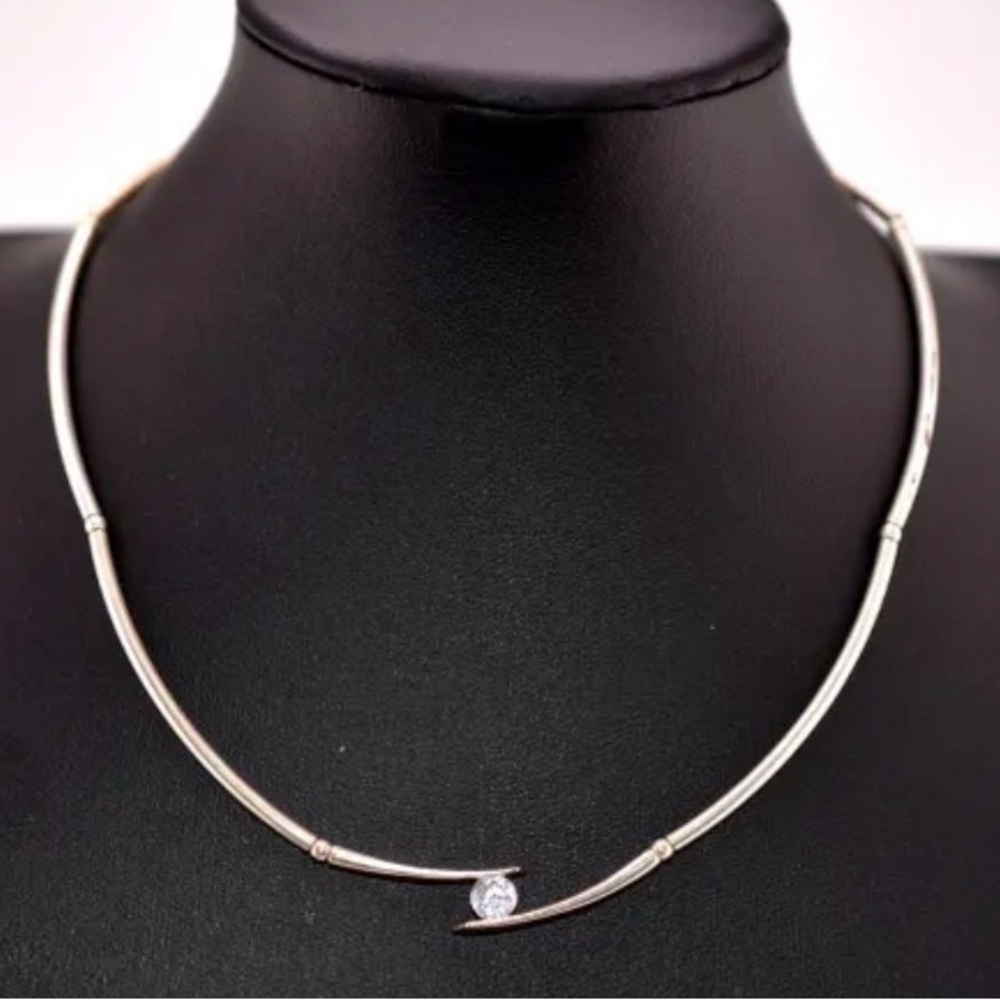 💛 Vintage 925 Minimal Bar Necklace | CZ Solitaire | Chic Dainty